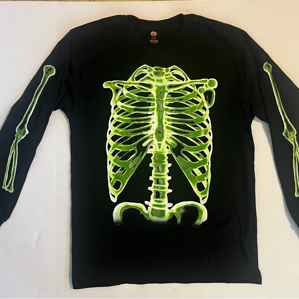 Kids Glow Skeleton Long Sleeve Shirt - Black & Green
